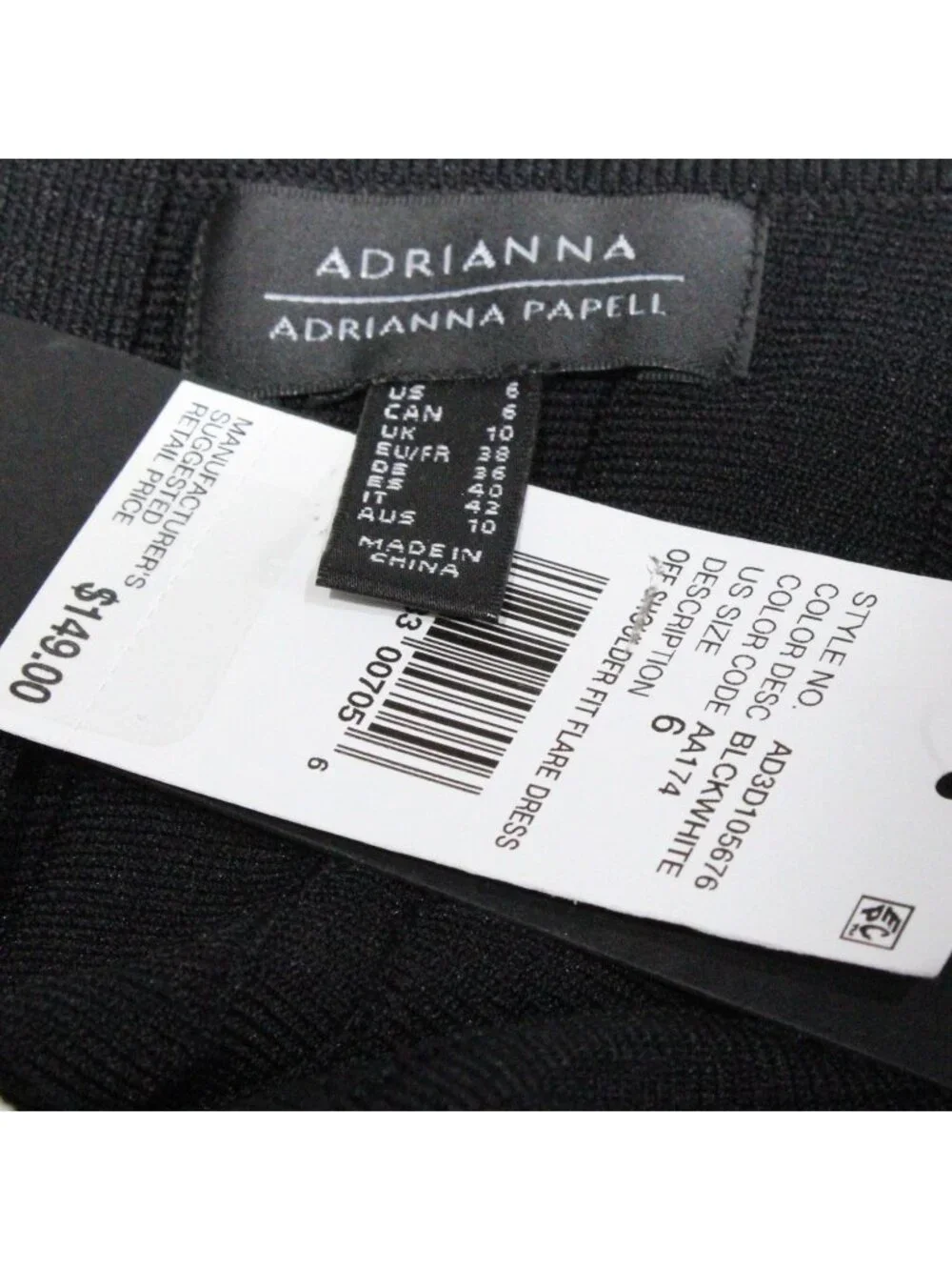 Adrianna Papell Women's Off the Shoulder Fit & Flare Black White Size 6 NWT